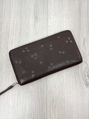 AllSaints Womens Grommet Zip Wallet Clutch Leather Dark Brown Wristlet OS